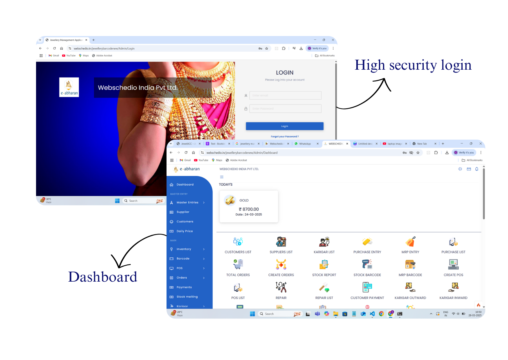 high security login and dashboard of e-abharan software